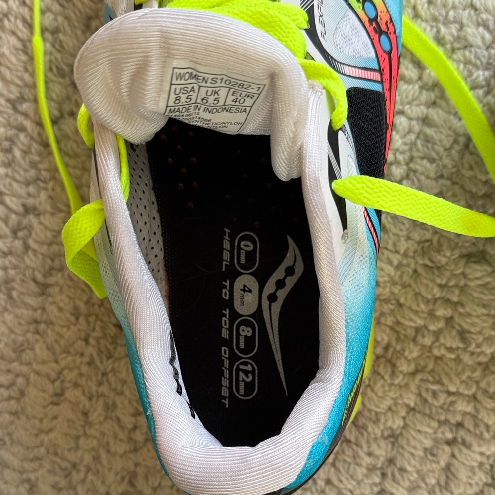 Saucony women’s Kinvara 6 running shoes - White, Blue, and Neon Yellow - Picture 6 of 6